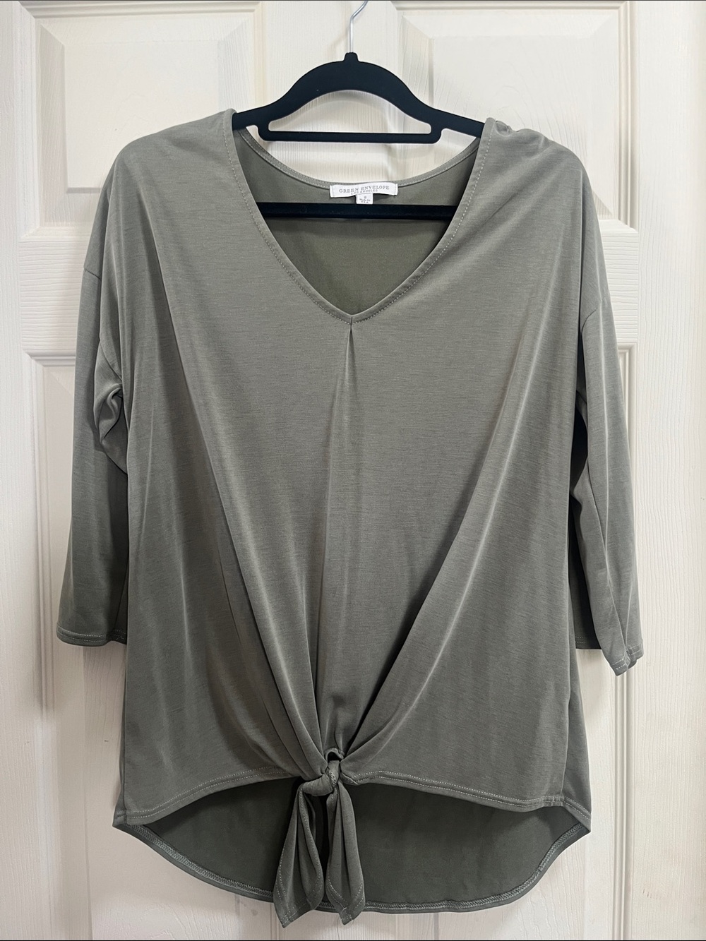 Green Envelope Olive-Tone V-Neck Tie-Front Tunic
